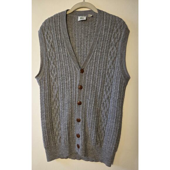 Vtg Lacoste 100% Baby Alpaca V-Neck Ribbed Sweater Vest Gray Mens S Oversized